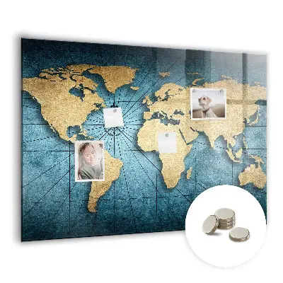 Magnetic glass dry erase board with 3D world map design