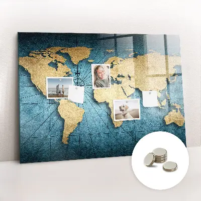Magnetic glass dry erase board with 3D world map design
