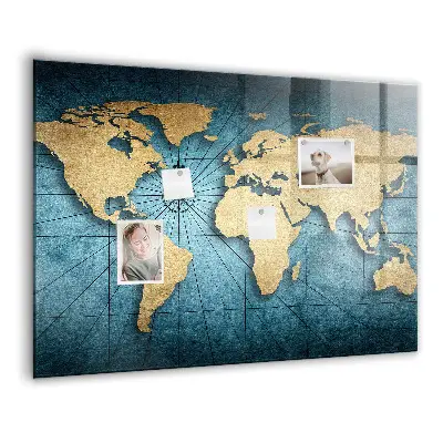 Magnetic glass dry erase board with 3D world map design
