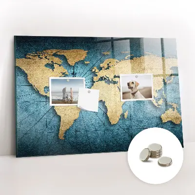 Magnetic glass dry erase board with 3D world map design