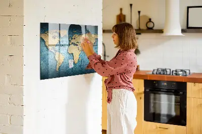 Magnetic glass dry erase board with 3D world map design
