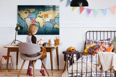 Magnetic glass dry erase board with 3D world map design