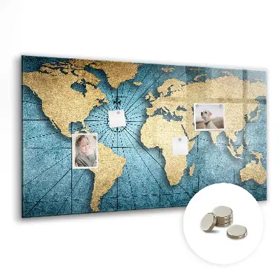 Magnetic glass dry erase board 3D world map