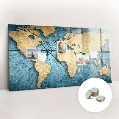 Magnetic glass dry erase board with 3D world map design