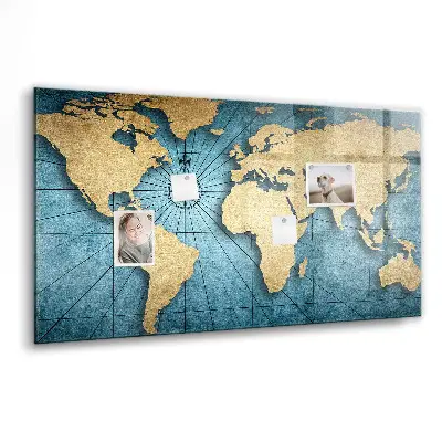 Magnetic glass dry erase board with 3D world map design
