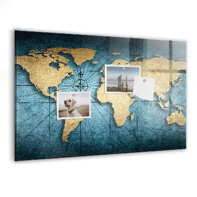 Magnetic glass dry erase board 3D world map