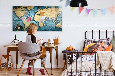 Magnetic glass dry erase board 3D world map