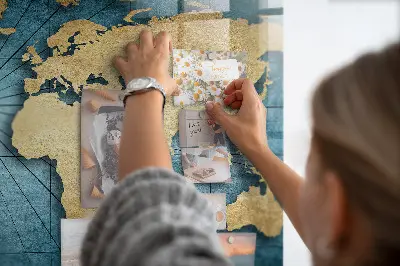 Magnetic glass dry erase board with 3D world map design