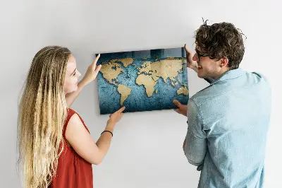 Magnetic glass dry erase board with 3D world map design