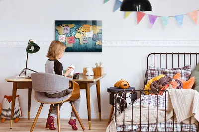 Magnetic glass dry erase board with 3D world map design