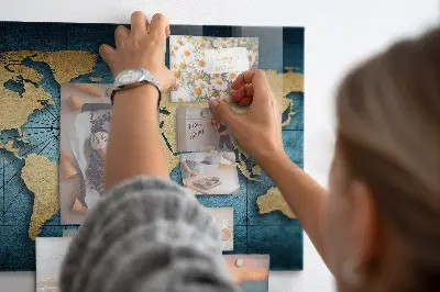 Magnetic glass dry erase board with 3D world map design
