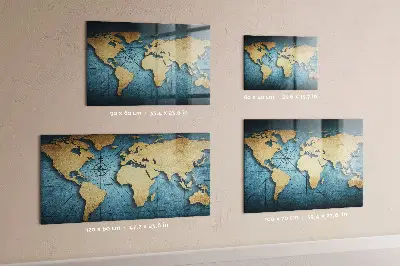 Magnetic glass dry erase board with 3D world map design