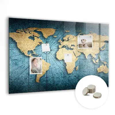 Magnetic glass dry erase board 3D world map
