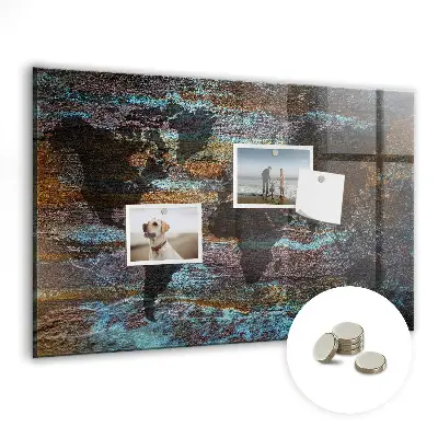 Magnetic glass dry erase board with a rustic world map design