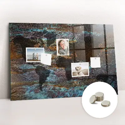 Magnetic glass dry erase board with a rustic world map design