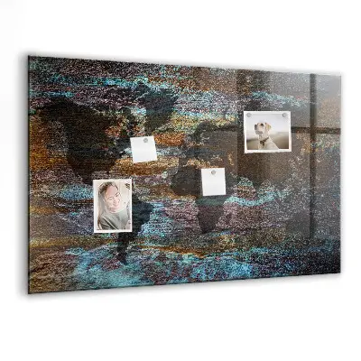 Magnetic glass dry erase board with a rustic world map design
