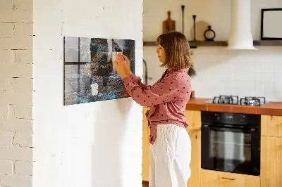 Magnetic glass dry erase board with a rustic world map design