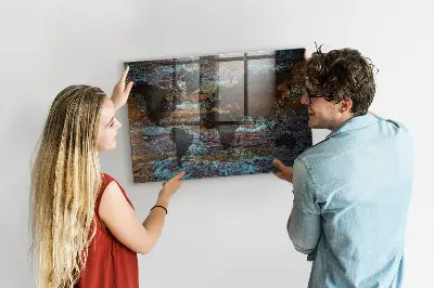 Magnetic glass dry erase board with a rustic world map design