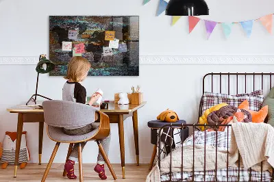 Magnetic glass dry erase board with a rustic world map design