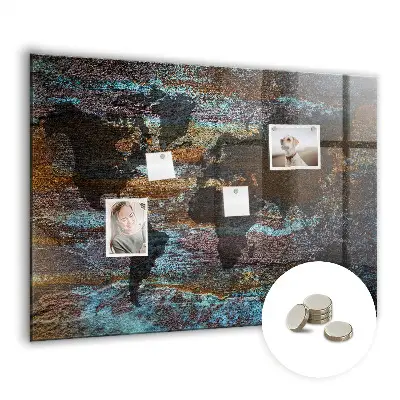Magnetic glass dry erase board with a rustic world map design