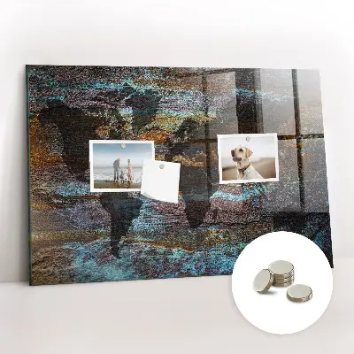 Magnetic glass dry erase board with a rustic world map design