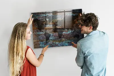 Magnetic glass dry erase board with a rustic world map design