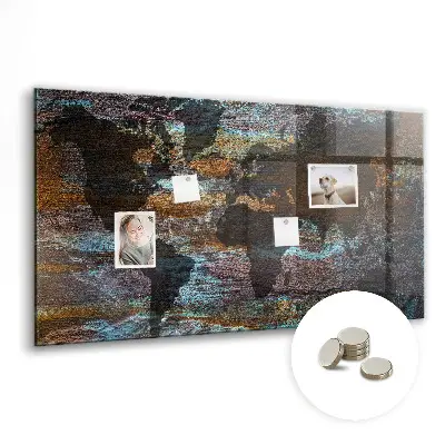 Magnetic glass dry erase board with a rustic world map design