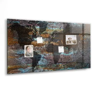 Magnetic glass dry erase board with a rustic world map design