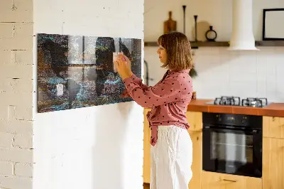 Magnetic glass dry erase board with a rustic world map design