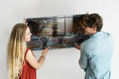 Magnetic glass dry erase board with a rustic world map design