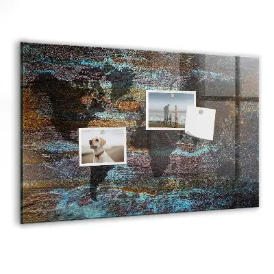 Magnetic glass dry erase board with a rustic world map design