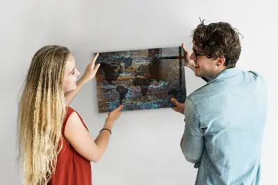 Magnetic glass dry erase board with a rustic world map design