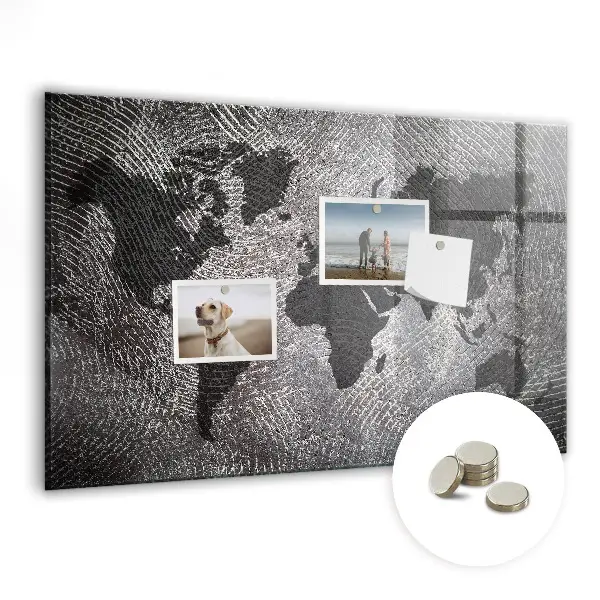 Magnetic wall board with a concrete world map design