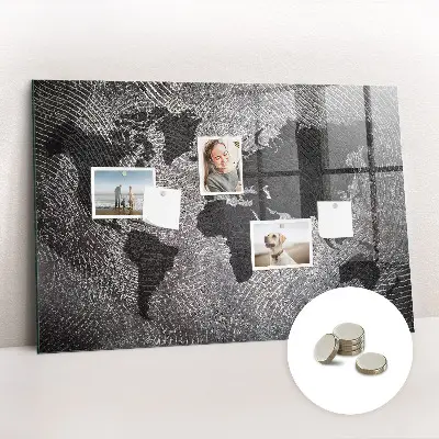 Magnetic wall board with a concrete world map design