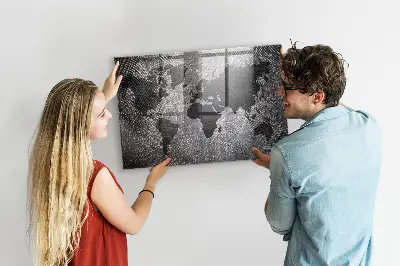 Magnetic wall board with a concrete world map design