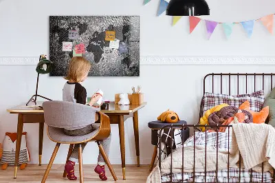 Magnetic wall board with a concrete world map design