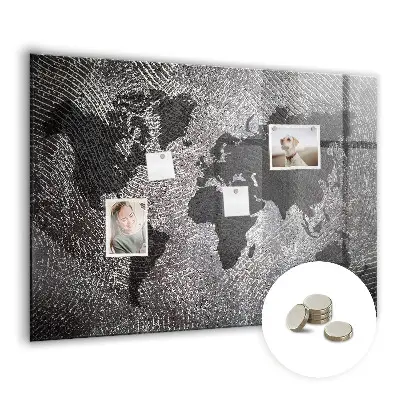 Magnetic wall board with a concrete world map design