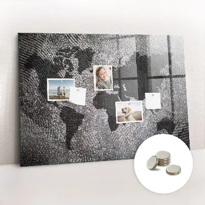 Magnetic wall board with a concrete world map design