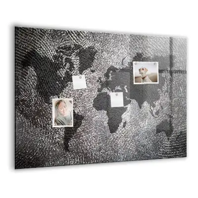 Magnetic wall board with a concrete world map design