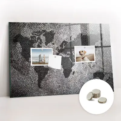 Magnetic wall board with a concrete world map design