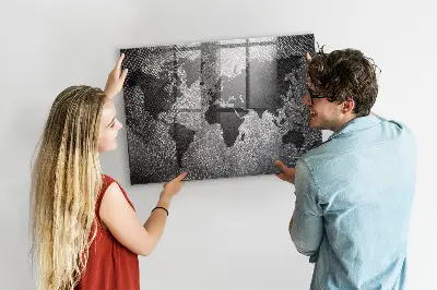 Magnetic wall board with a concrete world map design