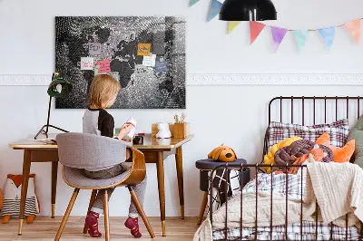 Magnetic wall board with a concrete world map design
