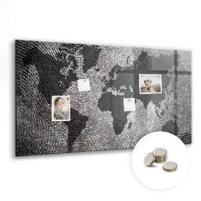 Magnetic wall board with a concrete world map design