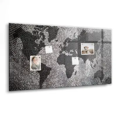 Magnetic wall board with a concrete world map design