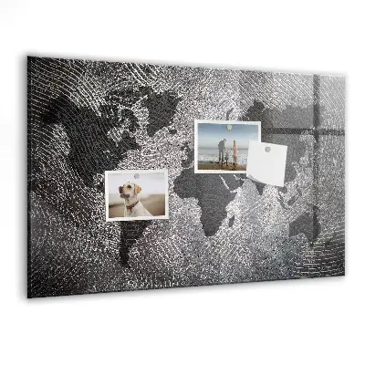 Magnetic wall board with a concrete world map design