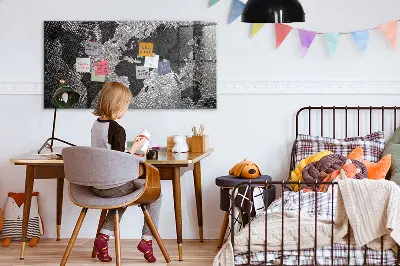 Magnetic wall board with a concrete world map design