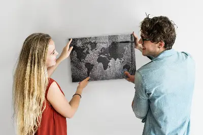 Magnetic wall board with a concrete world map design