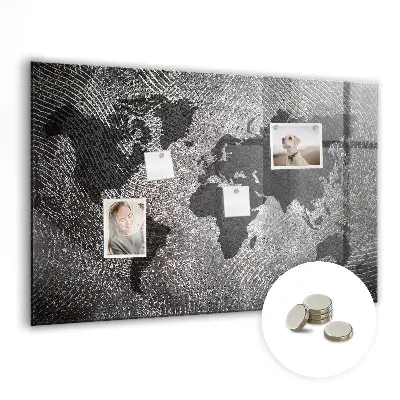 Magnetic wall board with a concrete world map design