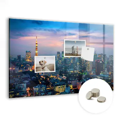 City at night magnetic glass dry erase board