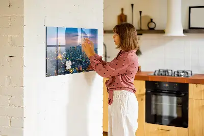City at night magnetic glass dry erase board